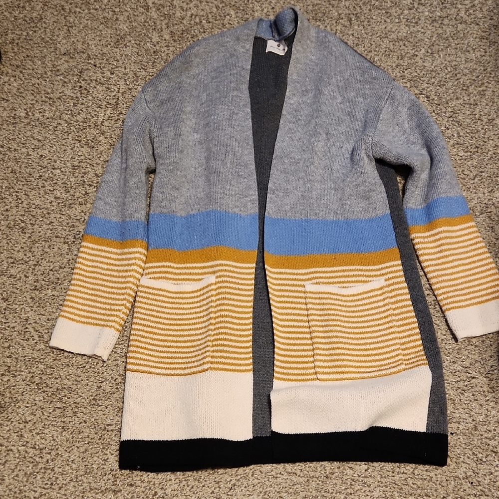 Striped Open Front Tunic Cardigan